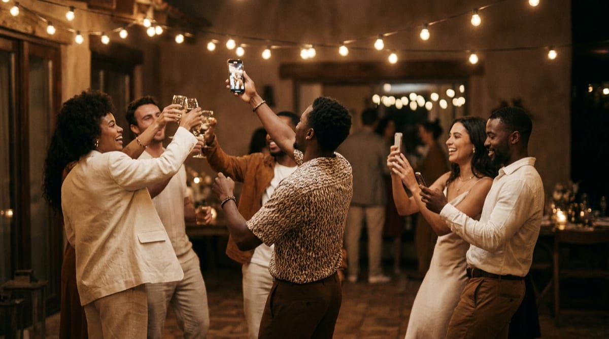 Amici a una festa serale