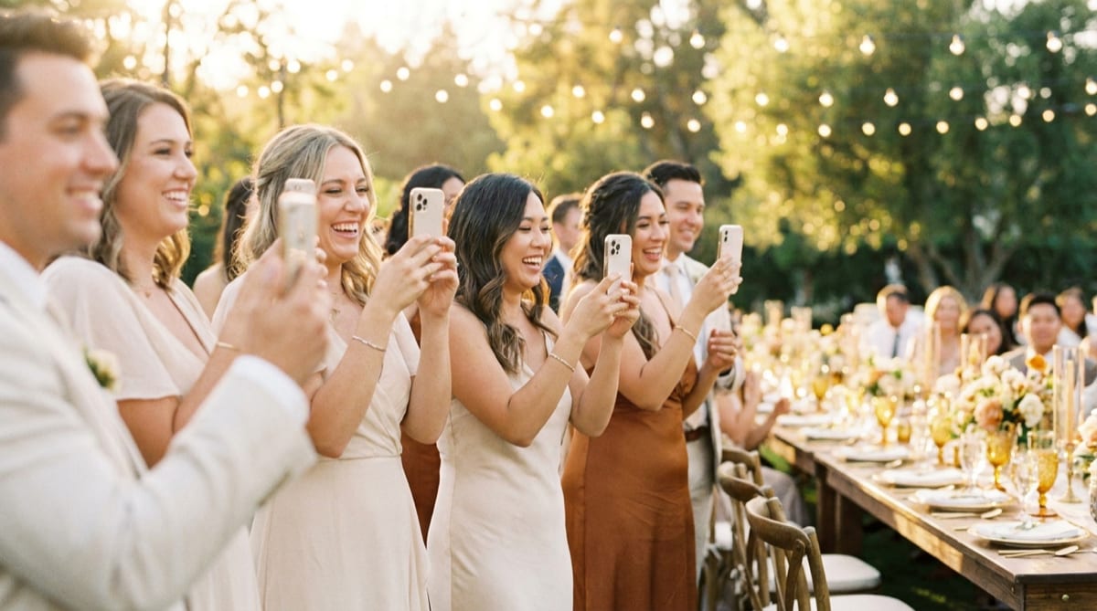 Invitados haciendo fotos en una boda